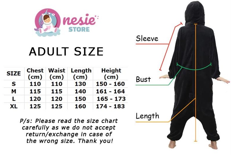 adult size chart 1 - Adults Onesie